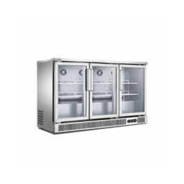 REFRIGERADOR CONTRABARRA DE 3 PUERTAS DE CRISTAL DE 380 LTS